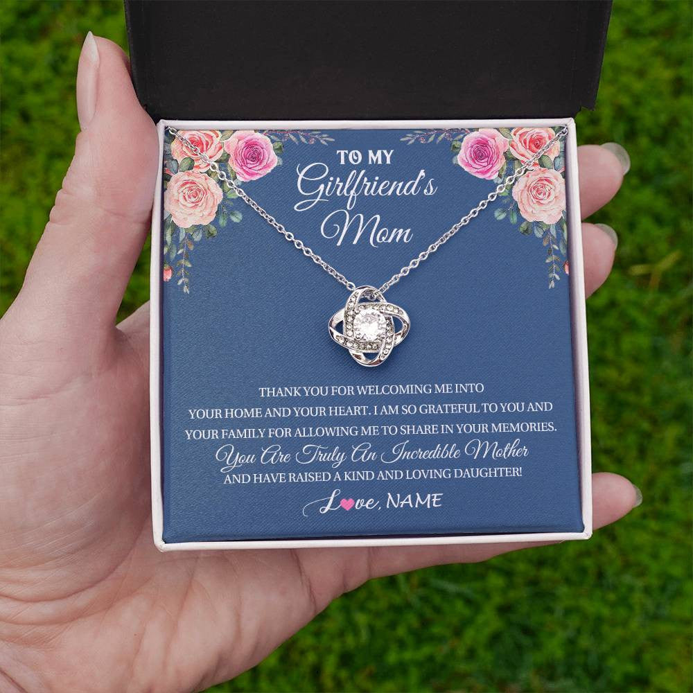 Personalized To My Girlfriend's Mom Necklace Thank You For Welcoming Me Stepmother Birthday Wedding Anniversary Christmas Customized Gift Box Message Card