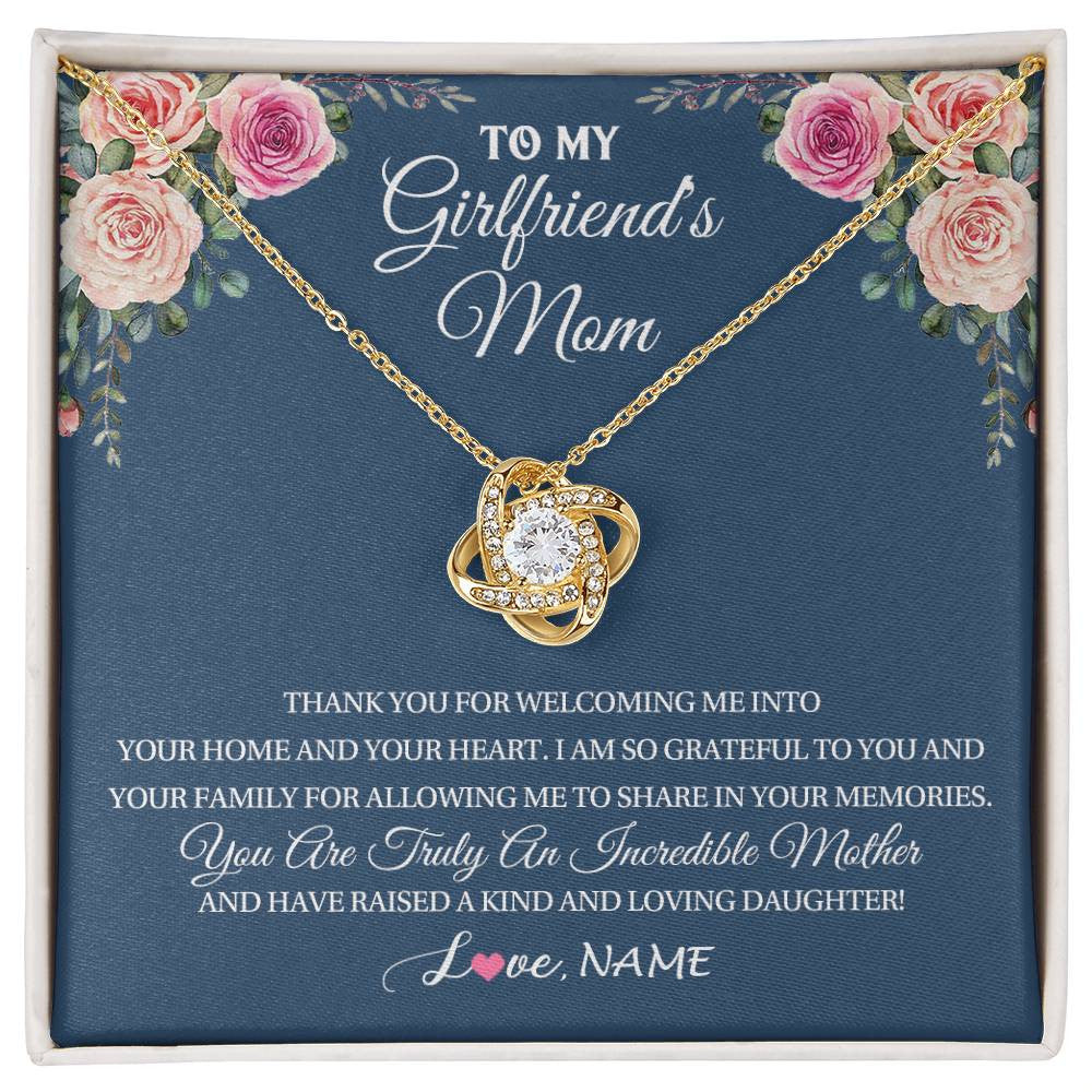 Personalized To My Girlfriend's Mom Necklace Thank You For Welcoming Me Stepmother Birthday Wedding Anniversary Christmas Customized Gift Box Message Card