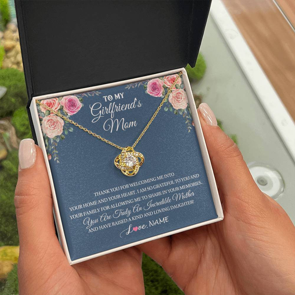 Personalized To My Girlfriend's Mom Necklace Thank You For Welcoming Me Stepmother Birthday Wedding Anniversary Christmas Customized Gift Box Message Card
