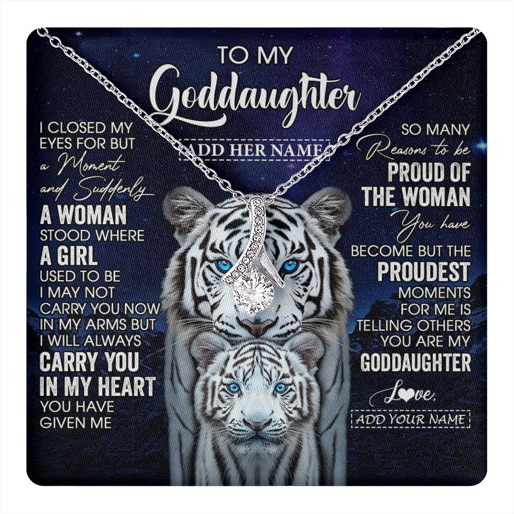 Personalized To My Goddaughter Necklace From Godmother Uncle I Close My Eyes White Tiger Goddaughter Birthday Gift Christmas Gift Box Message Card