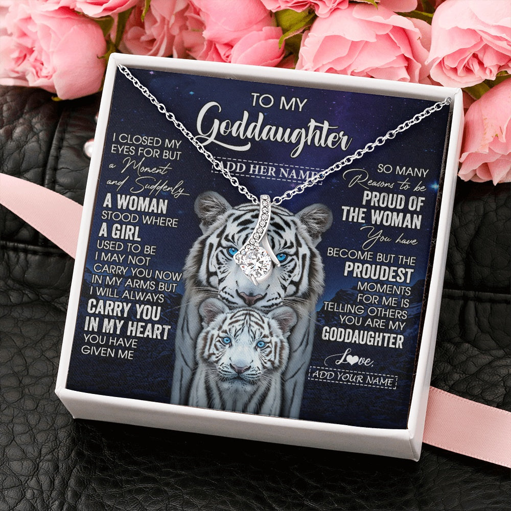 Personalized To My Goddaughter Necklace From Godmother Uncle I Close My Eyes White Tiger Goddaughter Birthday Gift Christmas Gift Box Message Card