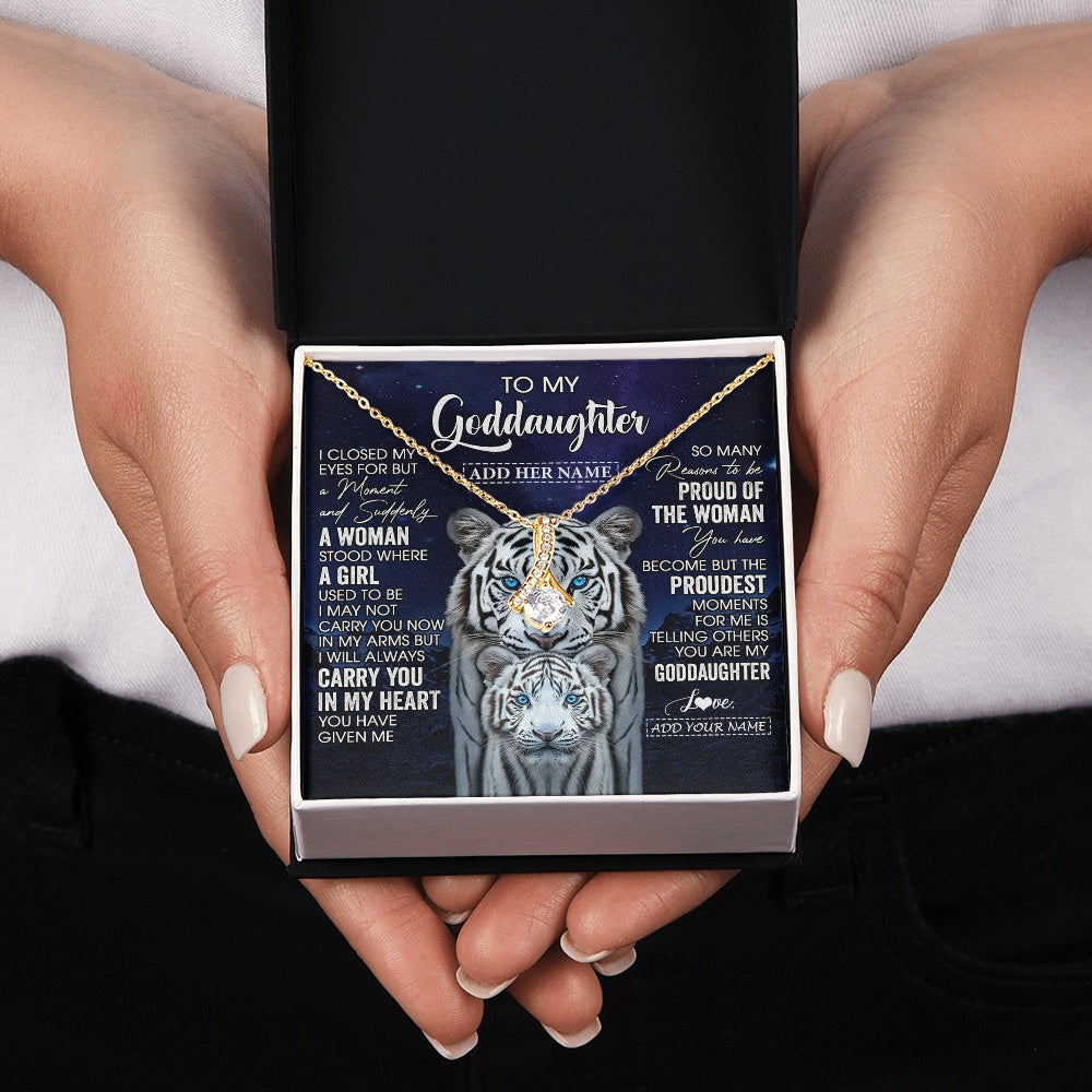 Personalized To My Goddaughter Necklace From Godmother Uncle I Close My Eyes White Tiger Goddaughter Birthday Gift Christmas Gift Box Message Card