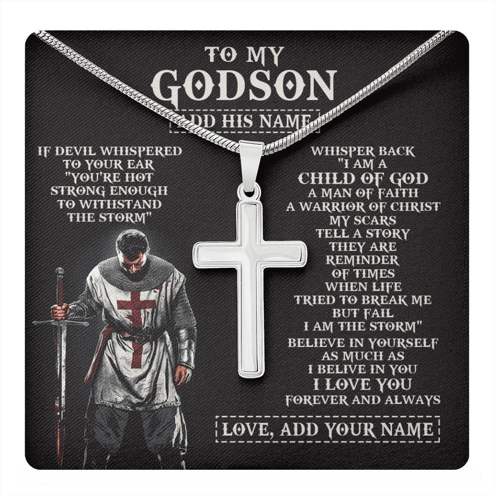 Personalized To My Godson From Godfather Necklace I Am The Storm Knight Templar Birthday Gifts For Godson Christian Christmas Custom Gift Box Message Card