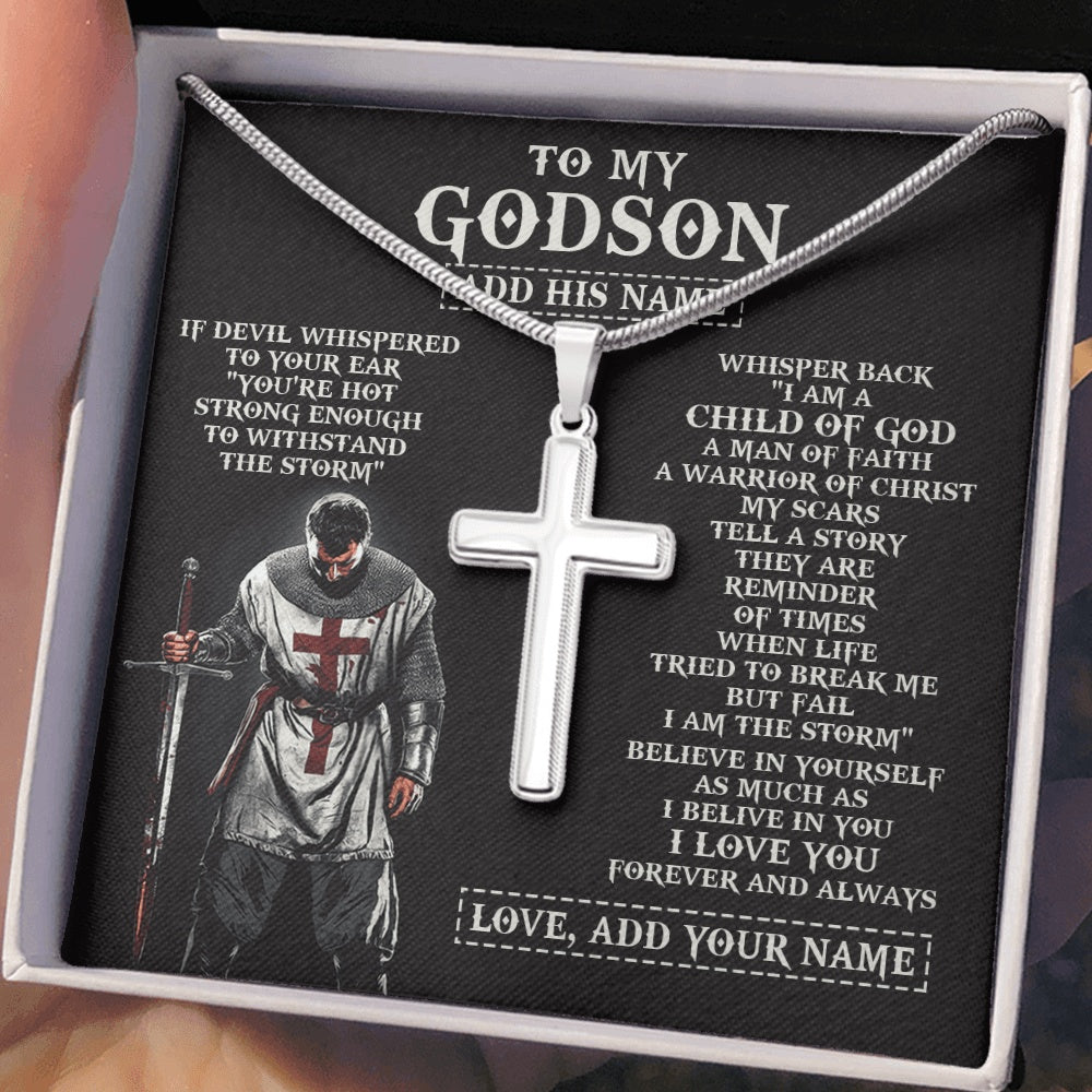 Personalized To My Godson From Godfather Necklace I Am The Storm Knight Templar Birthday Gifts For Godson Christian Christmas Custom Gift Box Message Card