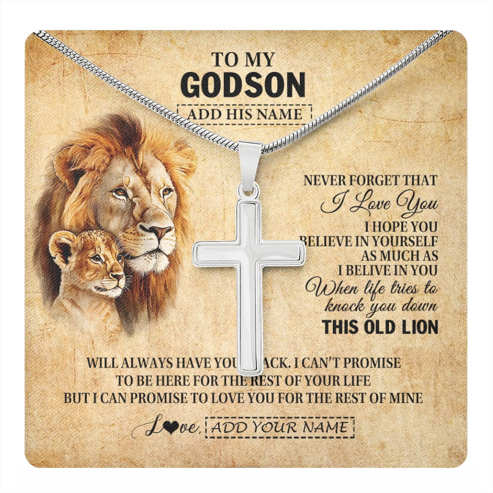 Personalized To My Godson Gifts From Godfather Uncle Lion Necklace I Love You Godson Birthday Gifts Graduation Christmas Customized Gift Box Message Card