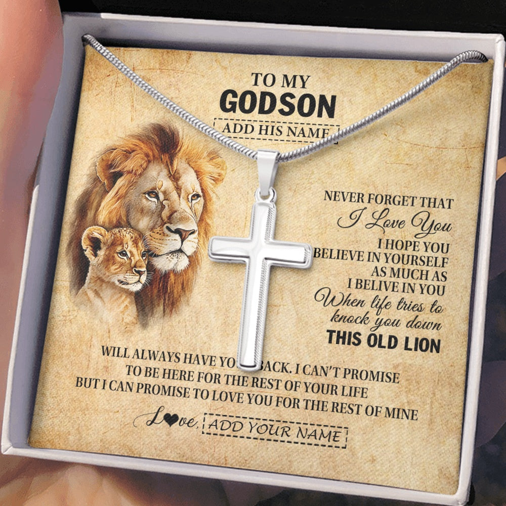 Personalized To My Godson Gifts From Godfather Uncle Lion Necklace I Love You Godson Birthday Gifts Graduation Christmas Customized Gift Box Message Card
