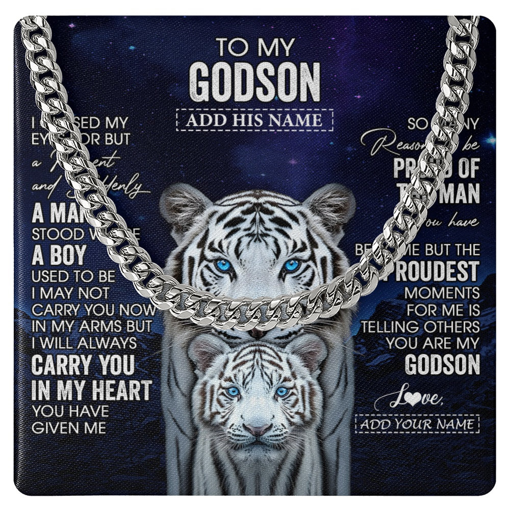 Personalized To My Godson Necklace From Godmother Uncle I Close My Eyes White Tiger Birthday Gift For Godson Graduation Christmas Custom Gift Box Message Card