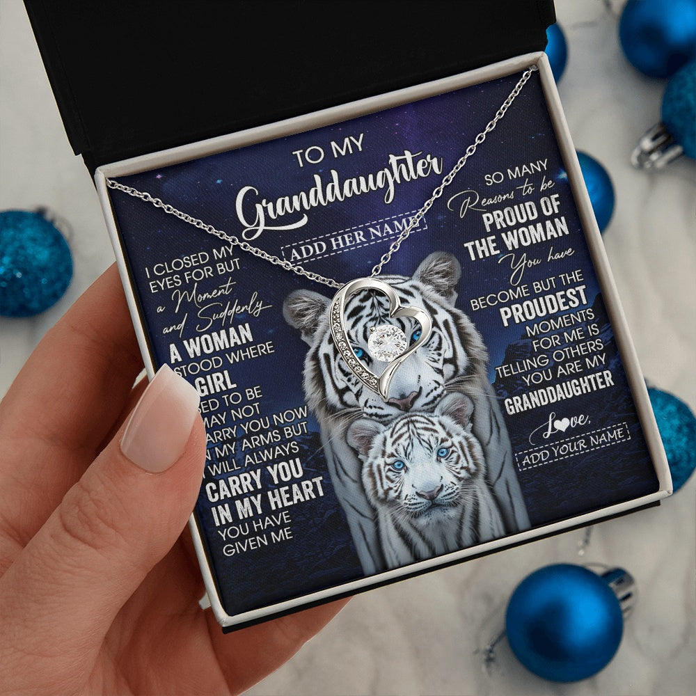 Personalized To My Granddaughter Necklace From Grandma Grandpa I Close My Eyes White Tiger Granddaughter Birthday Gift Christmas Gift Box Message Card