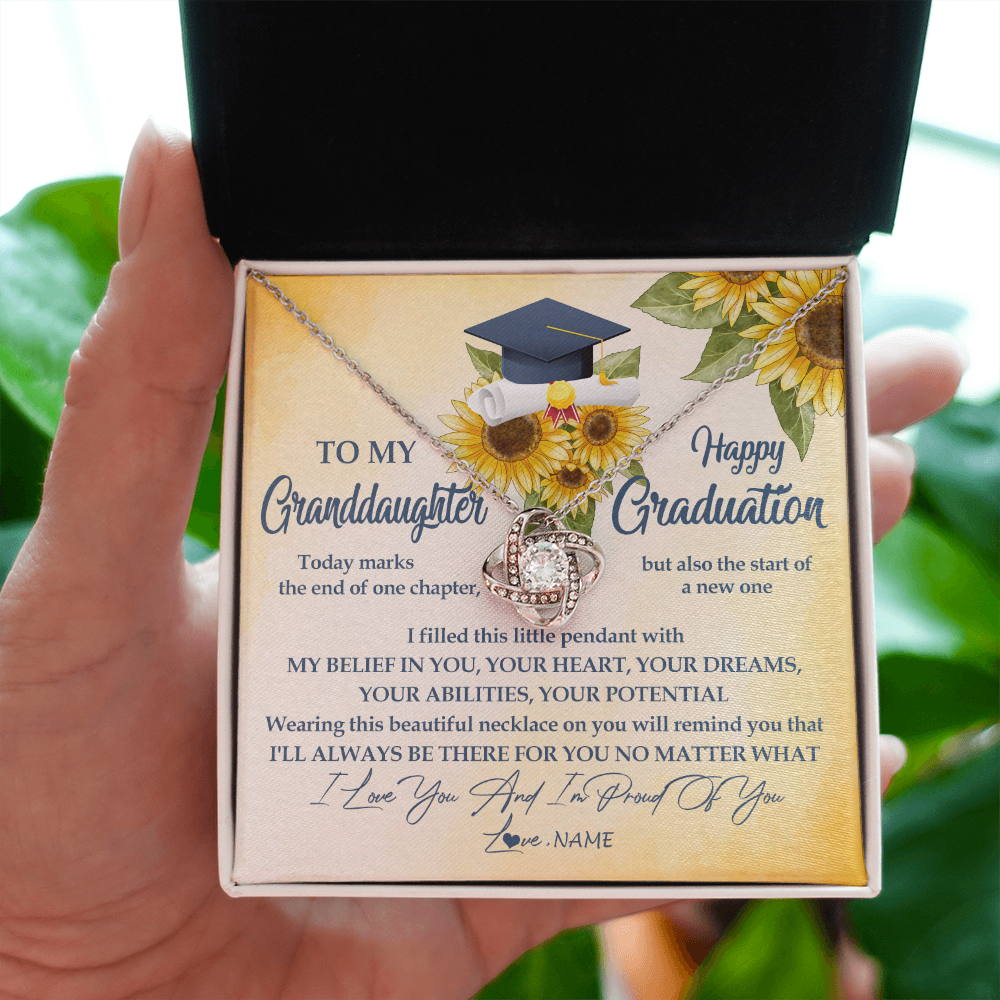 Personalized To My Granddaughter On Her Graduation Day Necklace Flower I Love You I'm Proud Of You Class of 2025 Jewelry Customized Gift Box Message Card