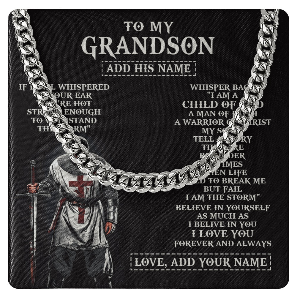 Personalized To My Grandson From Grandpa Grandma Necklace I Am The Storm Knight Templar Birthday Gifts For Grandson Christian Christmas Gift Box Message Card