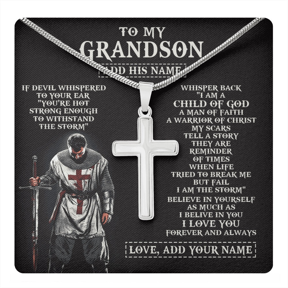 Personalized To My Grandson From Grandpa Grandma Necklace I Am The Storm Knight Templar Birthday Gifts For Grandson Christian Christmas Gift Box Message Card