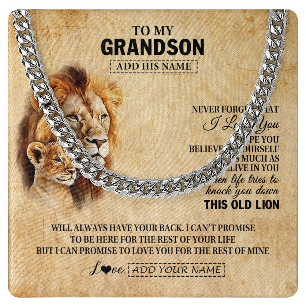 Personalized To My Grandson Gifts From Grandpa Papa Lion Necklace I Love You Grandson Birthday Gifts Graduation Christmas Customized Gift Box Message Card