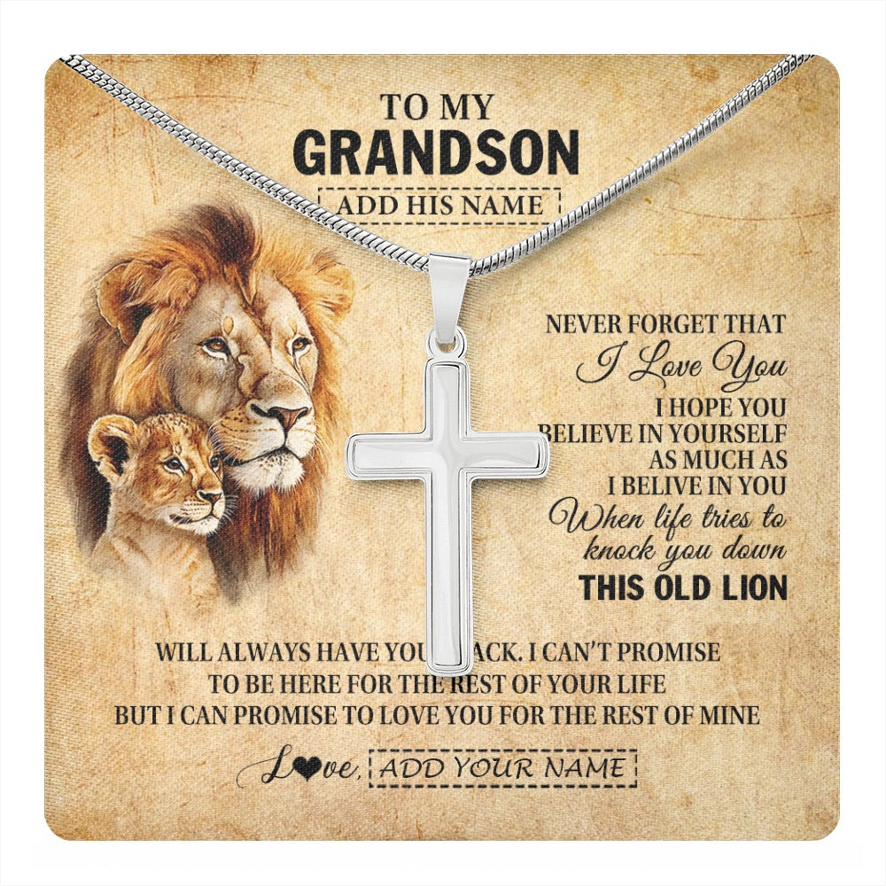 Personalized To My Grandson Gifts From Grandpa Papa Lion Necklace I Love You Grandson Birthday Gifts Graduation Christmas Customized Gift Box Message Card