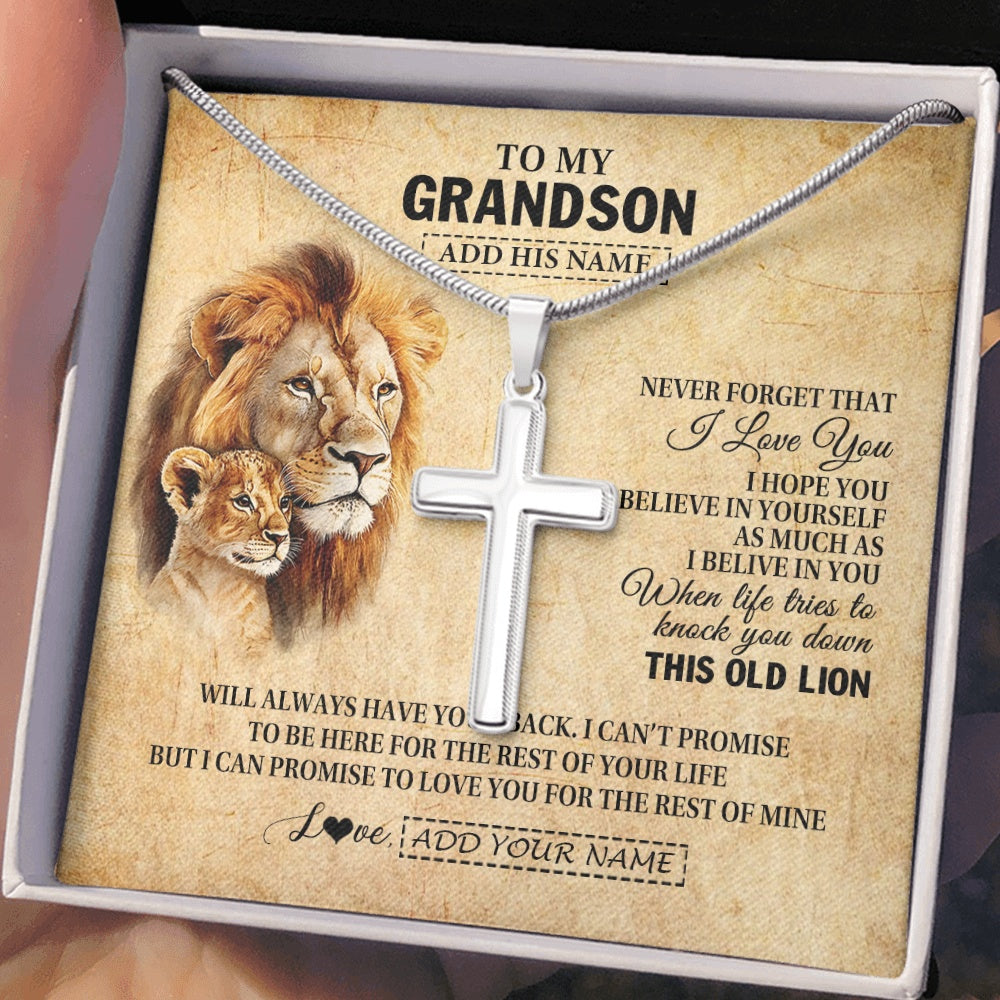 Personalized To My Grandson Gifts From Grandpa Papa Lion Necklace I Love You Grandson Birthday Gifts Graduation Christmas Customized Gift Box Message Card
