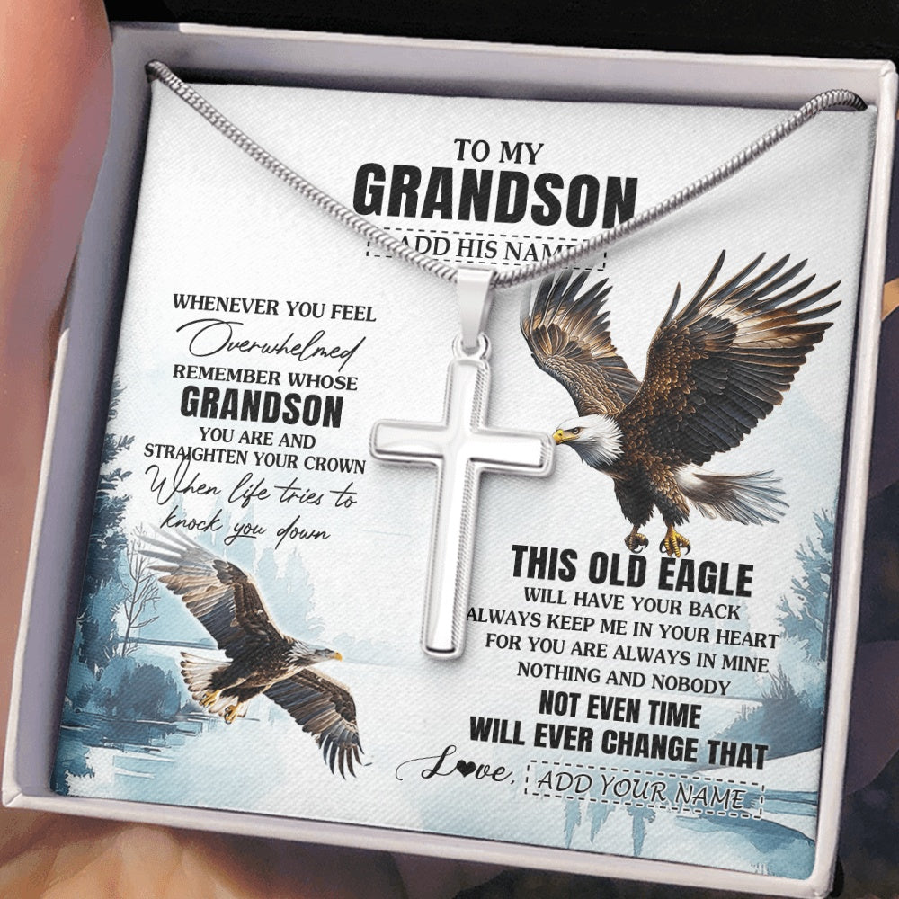 Personalized To My Grandson Gifts Necklace From Grandma Papa Whenever Eagle Unique Birthday Gifts For Grandson Christmas Custom Keepsake Gift Box Message Card