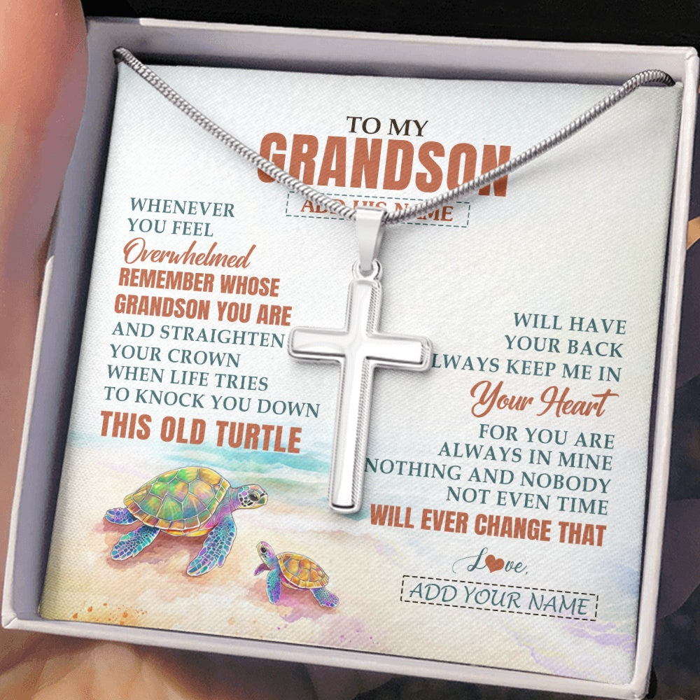 Personalized To My Grandson Gifts Necklace From Grandma Papa Whenever Turtle Unique Birthday Gifts For Grandson Graduation Christmas Gift Box Message Card