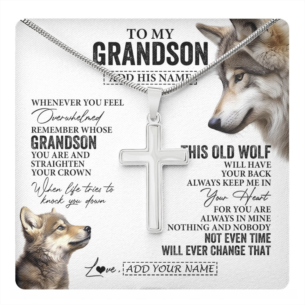 Personalized To My Grandson Gifts Necklace From Grandma Papa Whenever Wolf Unique Birthday For Grandson Graduation Christmas Custom Gift Box Message Card