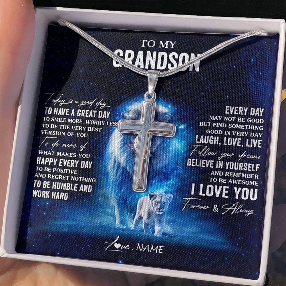 Personalized To My Grandson Lion Necklace From Papa Grandpa Today Is A Good Day Grandson Gifts Birthday Graduation Christmas Customized Gift Box Message Card