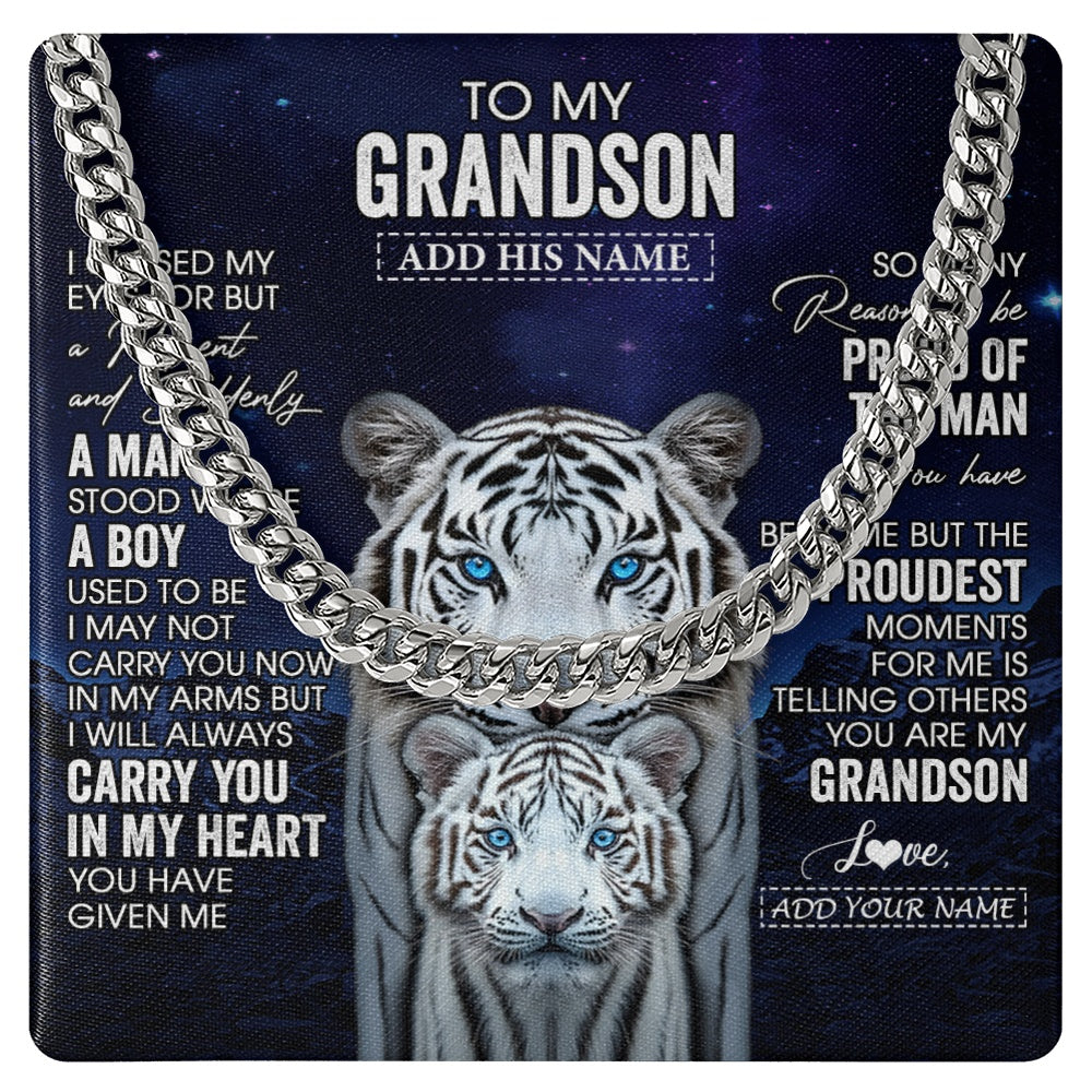 Personalized To My Grandson Necklace From Grandma Grandpa I Close My Eyes White Tiger Grandson Birthday Gift Graduation Christmas Jewelry Gift Box Message Card