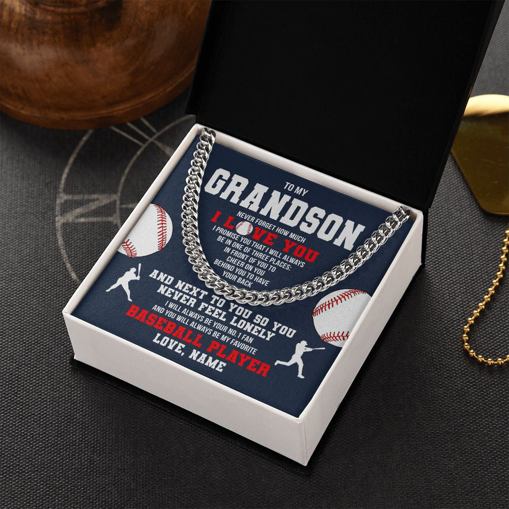 Personalized To My Grandson Necklace From Grandma Papa Never Forget I Love You Baseball Grandson Birthday Christmas Customized Gift Box Message Card