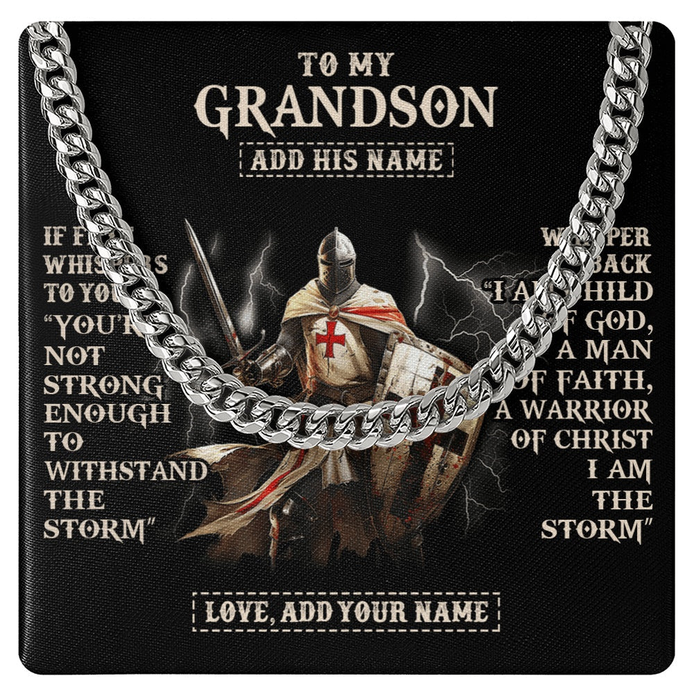 Personalized To My Grandson Necklace From Grandpa Grandma For Men Warrior Knight Templar I Am The Storm Birthday Christmas Grandson Gift Box Message Card