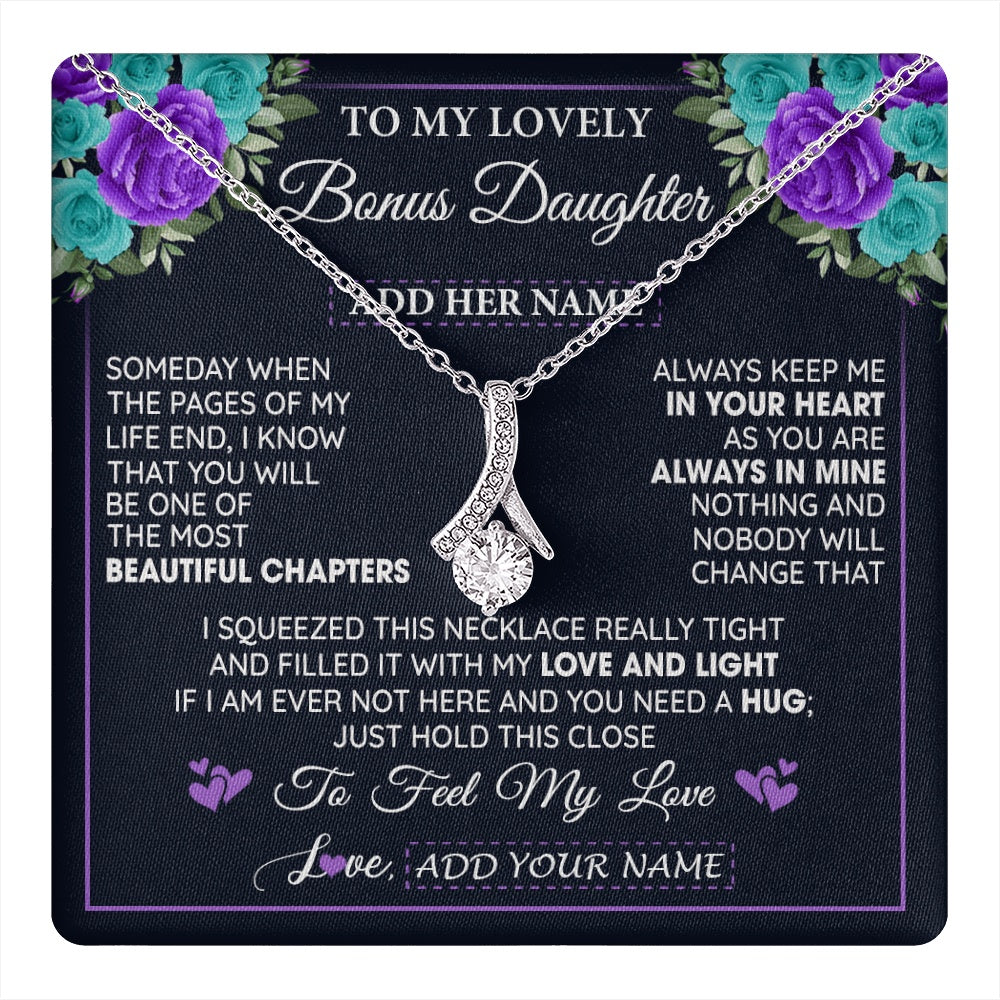 Personalized To My Lovely Bonus Daughter Necklace Gift From Stepdad Feel My Love Stepdaughter Birthday Mother's Day Christmas Gift Box Message Card