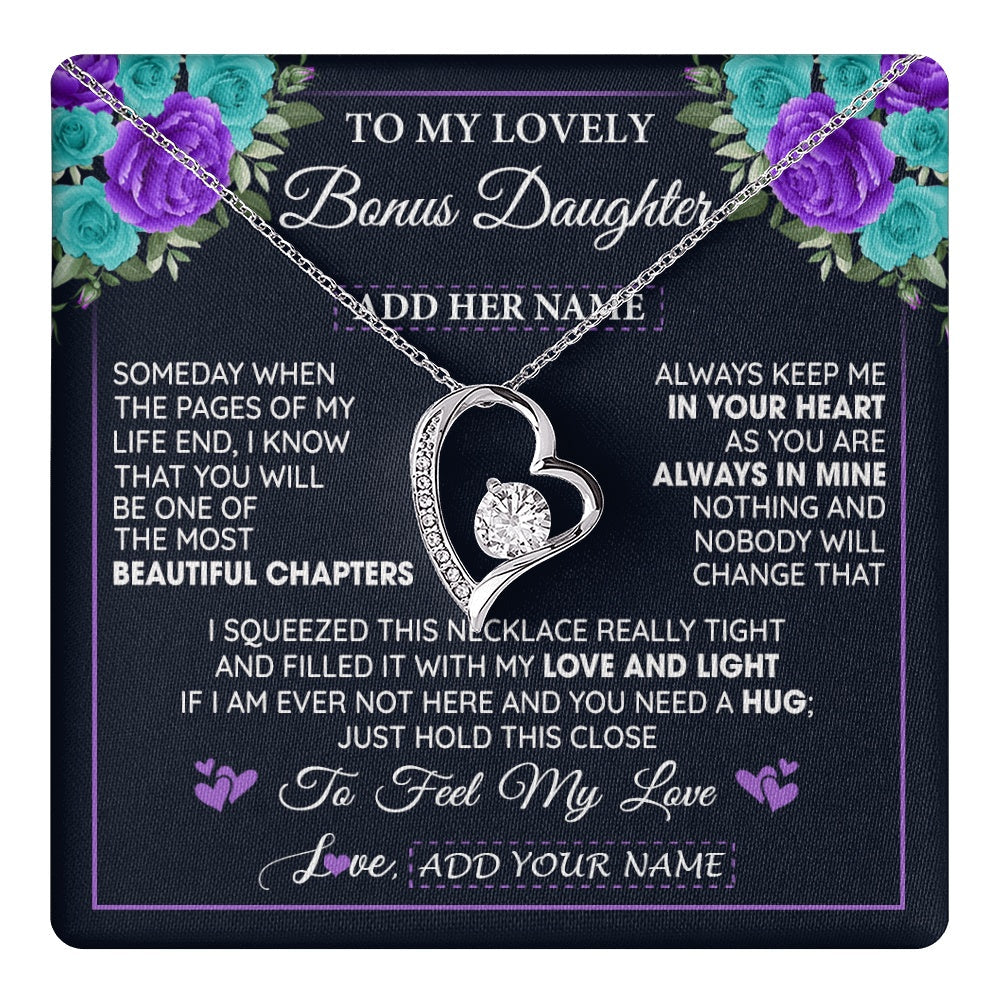 Personalized To My Lovely Bonus Daughter Necklace Gift From Stepdad Feel My Love Stepdaughter Birthday Mother's Day Christmas Gift Box Message Card