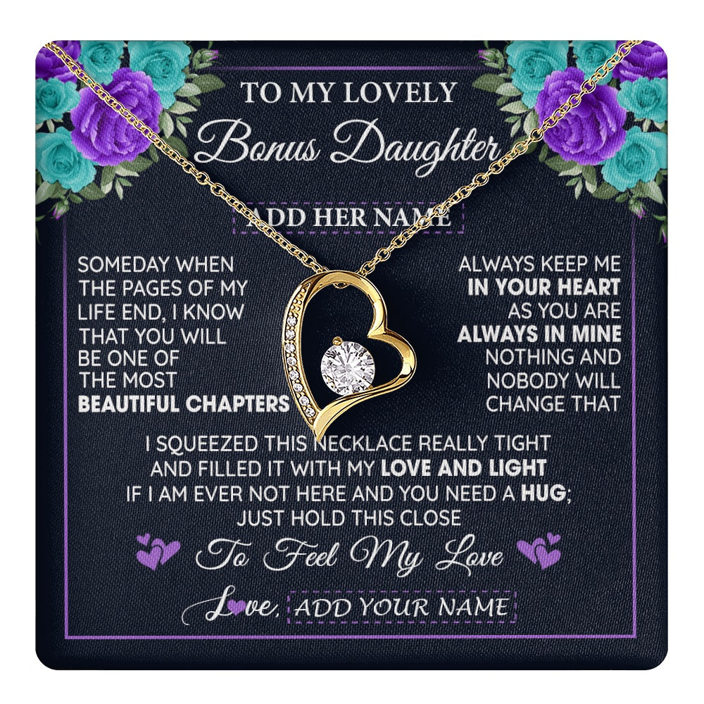 Personalized To My Lovely Bonus Daughter Necklace Gift From Stepdad Feel My Love Stepdaughter Birthday Mother's Day Christmas Gift Box Message Card