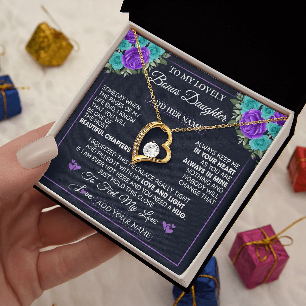 Personalized To My Lovely Bonus Daughter Necklace Gift From Stepdad Feel My Love Stepdaughter Birthday Mother's Day Christmas Gift Box Message Card