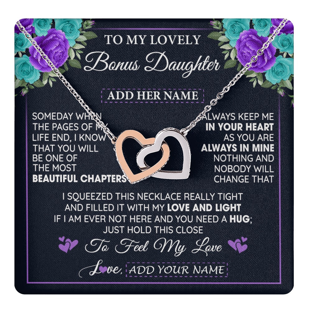 Personalized To My Lovely Bonus Daughter Necklace Gift From Stepdad Feel My Love Stepdaughter Birthday Mother's Day Christmas Gift Box Message Card