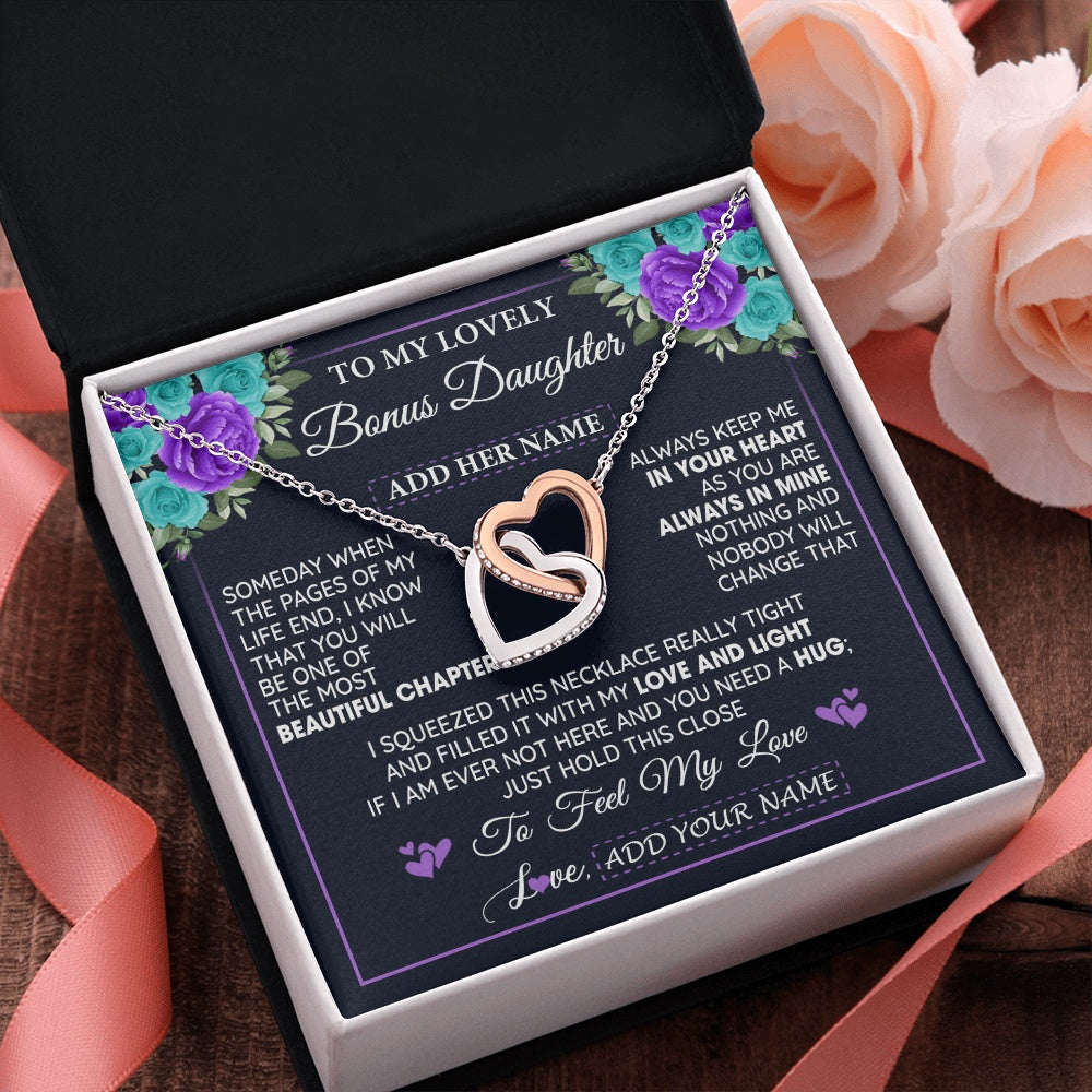 Personalized To My Lovely Bonus Daughter Necklace Gift From Stepdad Feel My Love Stepdaughter Birthday Mother's Day Christmas Gift Box Message Card