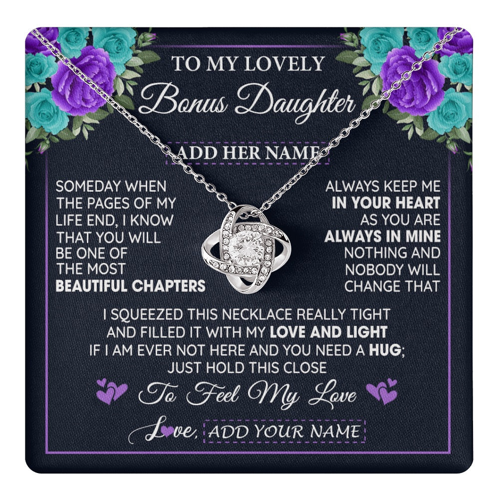 Personalized To My Lovely Bonus Daughter Necklace Gift From Stepdad Feel My Love Stepdaughter Birthday Mother's Day Christmas Gift Box Message Card