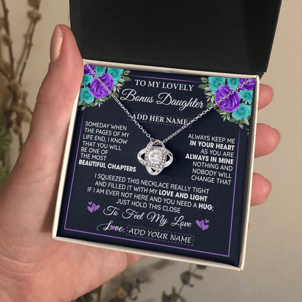 Personalized To My Lovely Bonus Daughter Necklace Gift From Stepdad Feel My Love Stepdaughter Birthday Mother's Day Christmas Gift Box Message Card