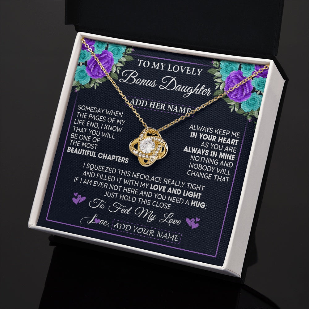 Personalized To My Lovely Bonus Daughter Necklace Gift From Stepdad Feel My Love Stepdaughter Birthday Mother's Day Christmas Gift Box Message Card