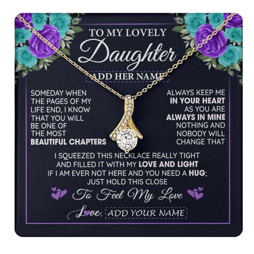 Personalized To My Lovely Daughter Necklace Gift From Mom Dad Mother Father Feel My Love Daughter Birthday Mother's Day Christmas Gift Box Message Card