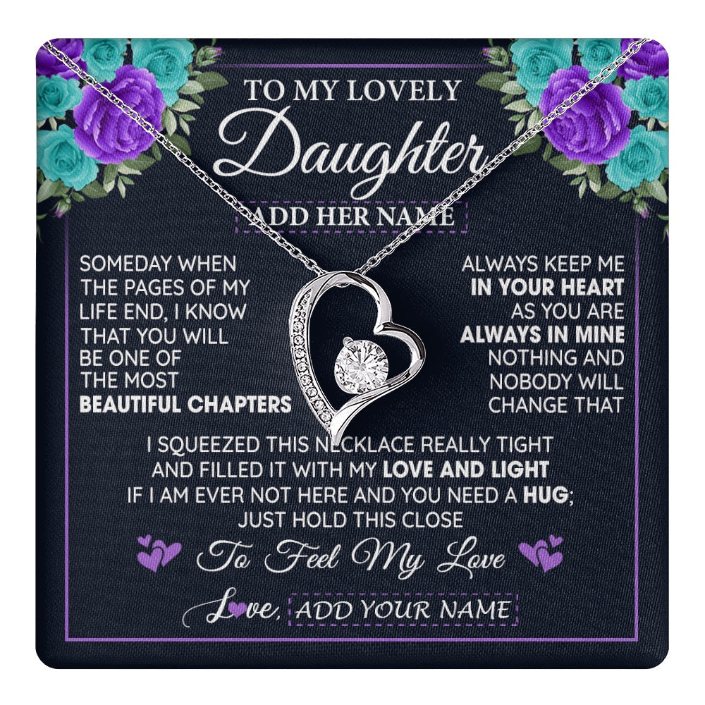Personalized To My Lovely Daughter Necklace Gift From Mom Dad Mother Father Feel My Love Daughter Birthday Mother's Day Christmas Gift Box Message Card