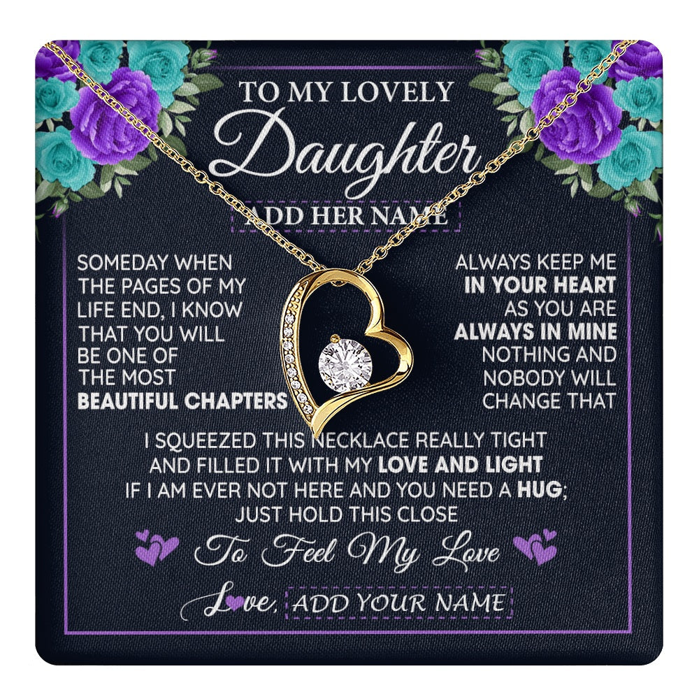 Personalized To My Lovely Daughter Necklace Gift From Mom Dad Mother Father Feel My Love Daughter Birthday Mother's Day Christmas Gift Box Message Card