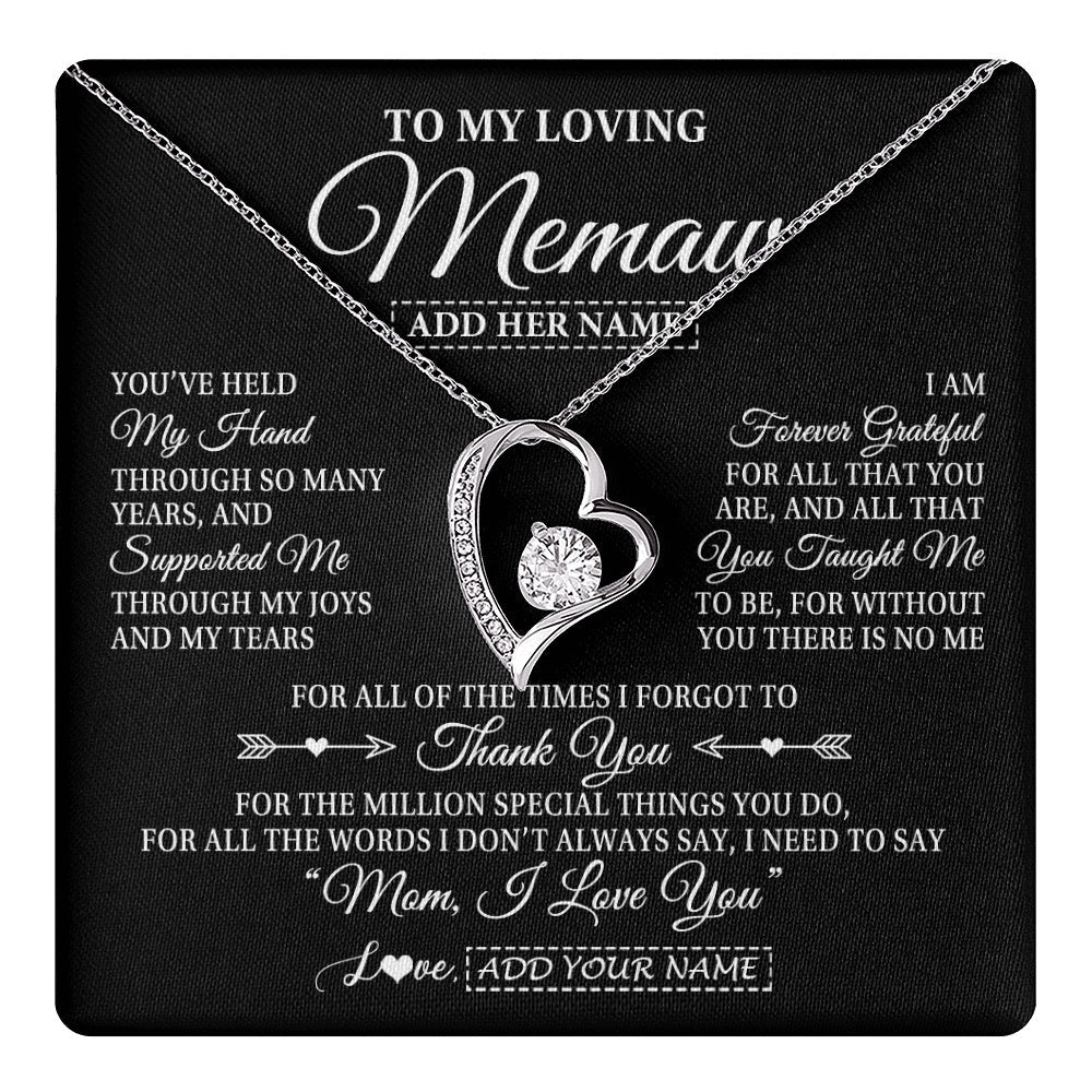 Personalized To My Loving Memaw Necklace From Granddaughter You've Help My Hand Memaw Gift From Grandson Memaw Birthday Mothers Day Gift Box Message Card