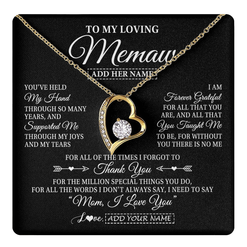 Personalized To My Loving Memaw Necklace From Granddaughter You've Help My Hand Memaw Gift From Grandson Memaw Birthday Mothers Day Gift Box Message Card