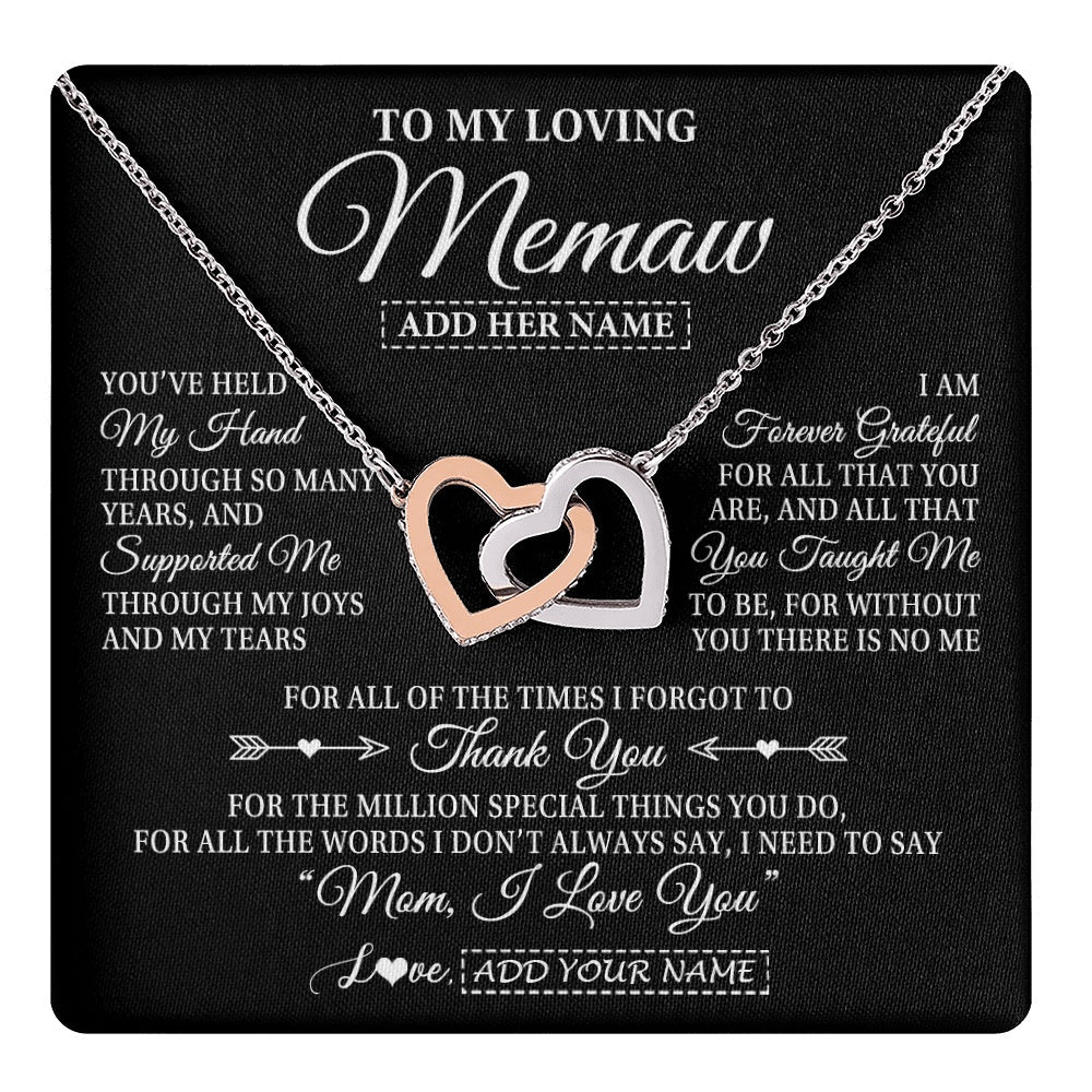 Personalized To My Loving Memaw Necklace From Granddaughter You've Help My Hand Memaw Gift From Grandson Memaw Birthday Mothers Day Gift Box Message Card