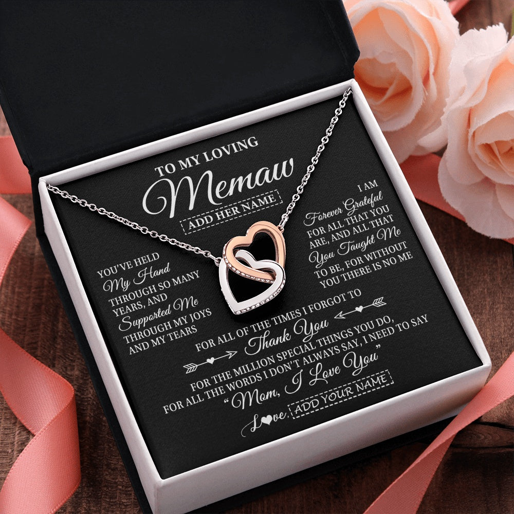 Personalized To My Loving Memaw Necklace From Granddaughter You've Help My Hand Memaw Gift From Grandson Memaw Birthday Mothers Day Gift Box Message Card