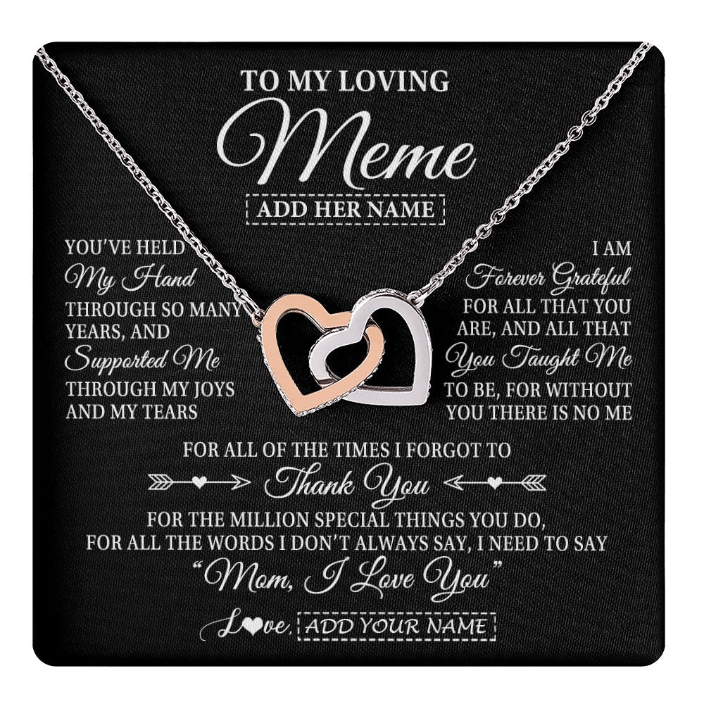 Personalized To My Loving Meme Necklace From Granddaughter You've Help My Hand Meme Gift From Grandson Meme Birthday Mothers Day Custom Gift Box Message Card