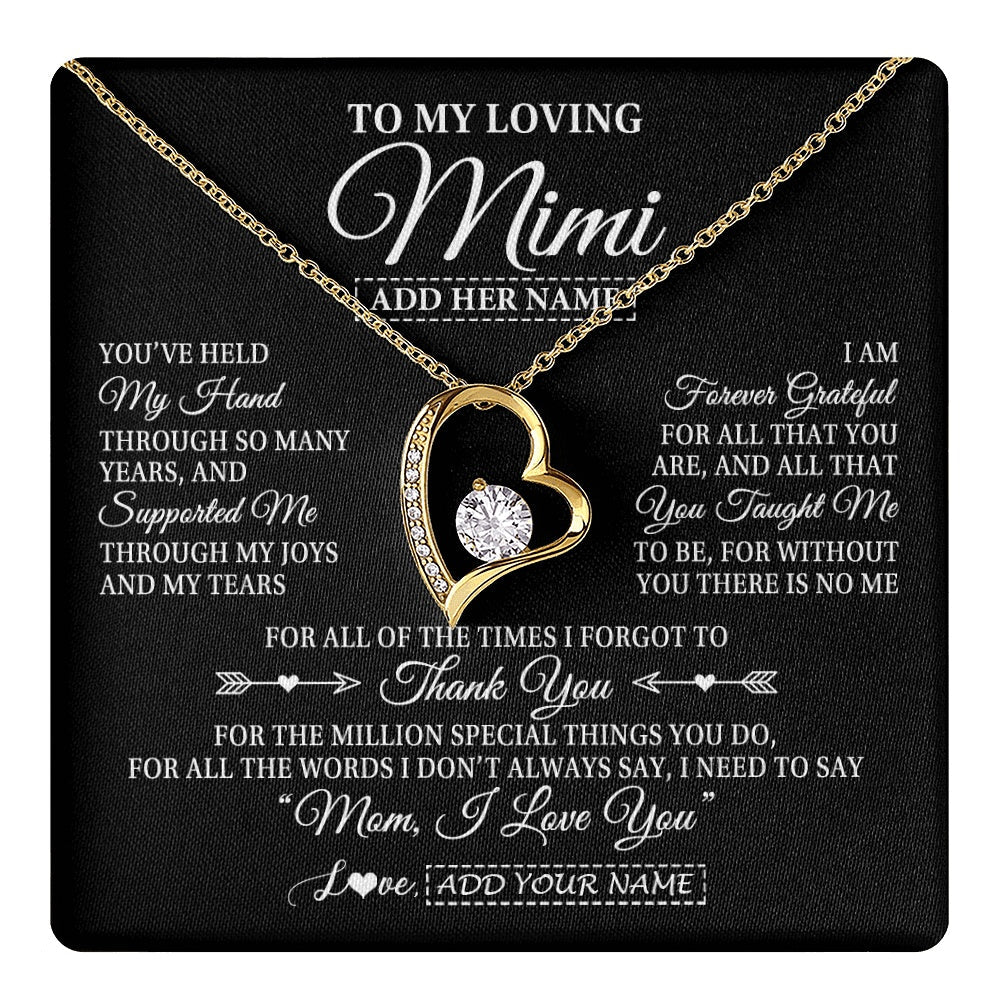 Personalized To My Loving Mimi Necklace From Granddaughter You've Help My Hand Mimi Gift From Grandson Mimi Birthday Mothers Day Custom Gift Box Message Card