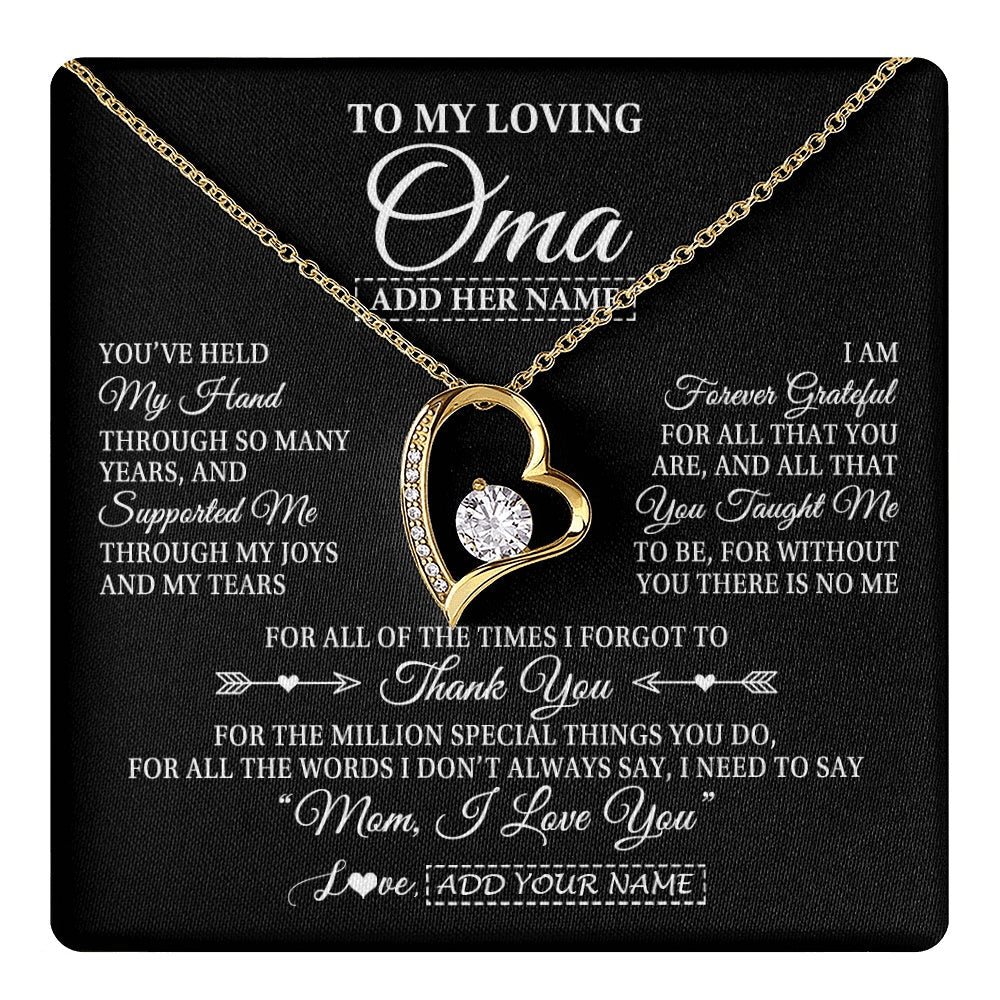Personalized To My Loving Oma Necklace From Granddaughter You've Help My Hand Oma Gift From Grandson Oma Birthday Gifts Mothers Day Gift Box Message Card