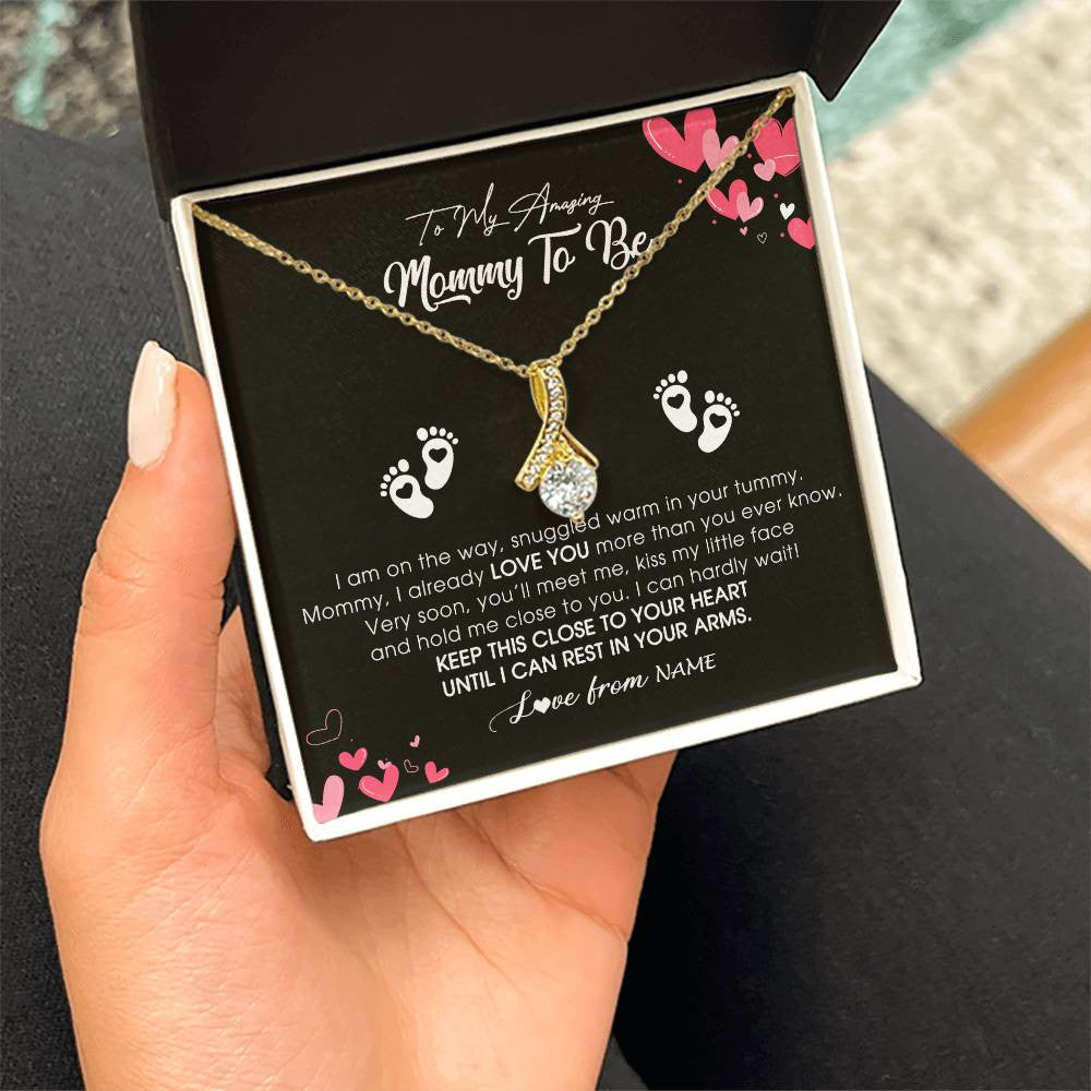 Personalized To My Mommy To Be Necklace Never ending From Baby Bump For First Time Mom Pregnant Happy 1st Mothers Day Jewelry Customized Gift Box Message Card