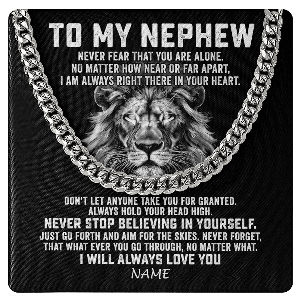 Personalized To My Nephew Cuban Necklace From Aunt Uncle Never Fear That You Are Alone Lion Nephew Birthday Christmas Customized Gift Box Message Card