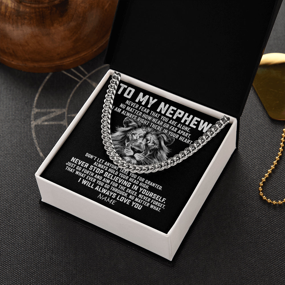 Personalized To My Nephew Cuban Necklace From Aunt Uncle Never Fear That You Are Alone Lion Nephew Birthday Christmas Customized Gift Box Message Card