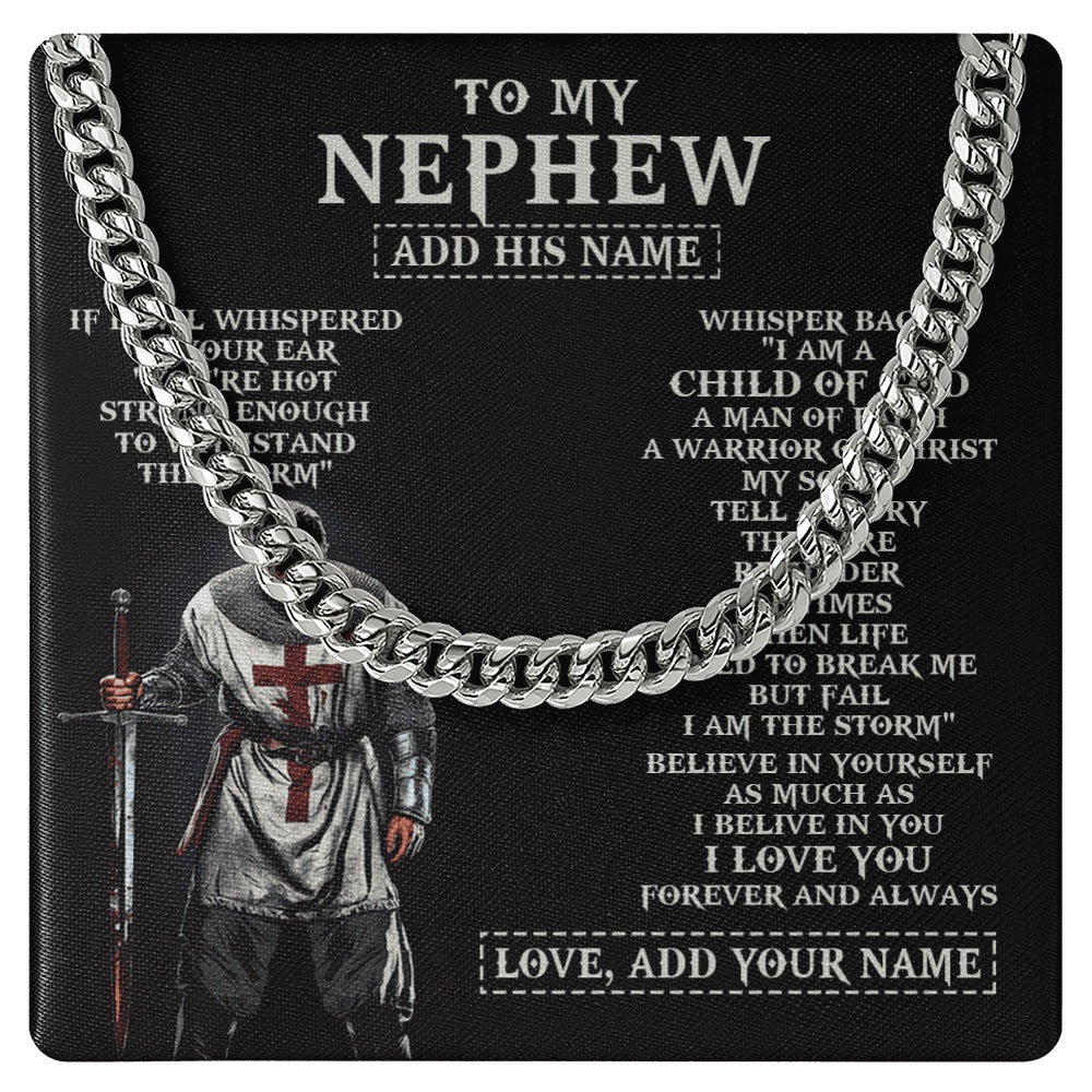 Personalized To My Nephew From Uncle Aunt Necklace I Am The Storm Knight Templar Birthday Gifts For Nephew Christian Christmas Custom Gift Box Message Card