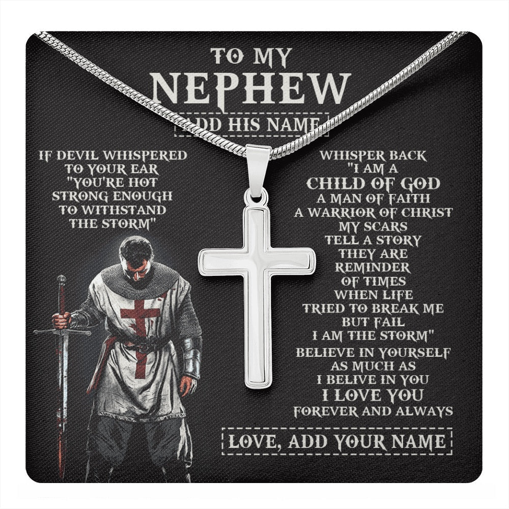 Personalized To My Nephew From Uncle Aunt Necklace I Am The Storm Knight Templar Birthday Gifts For Nephew Christian Christmas Custom Gift Box Message Card