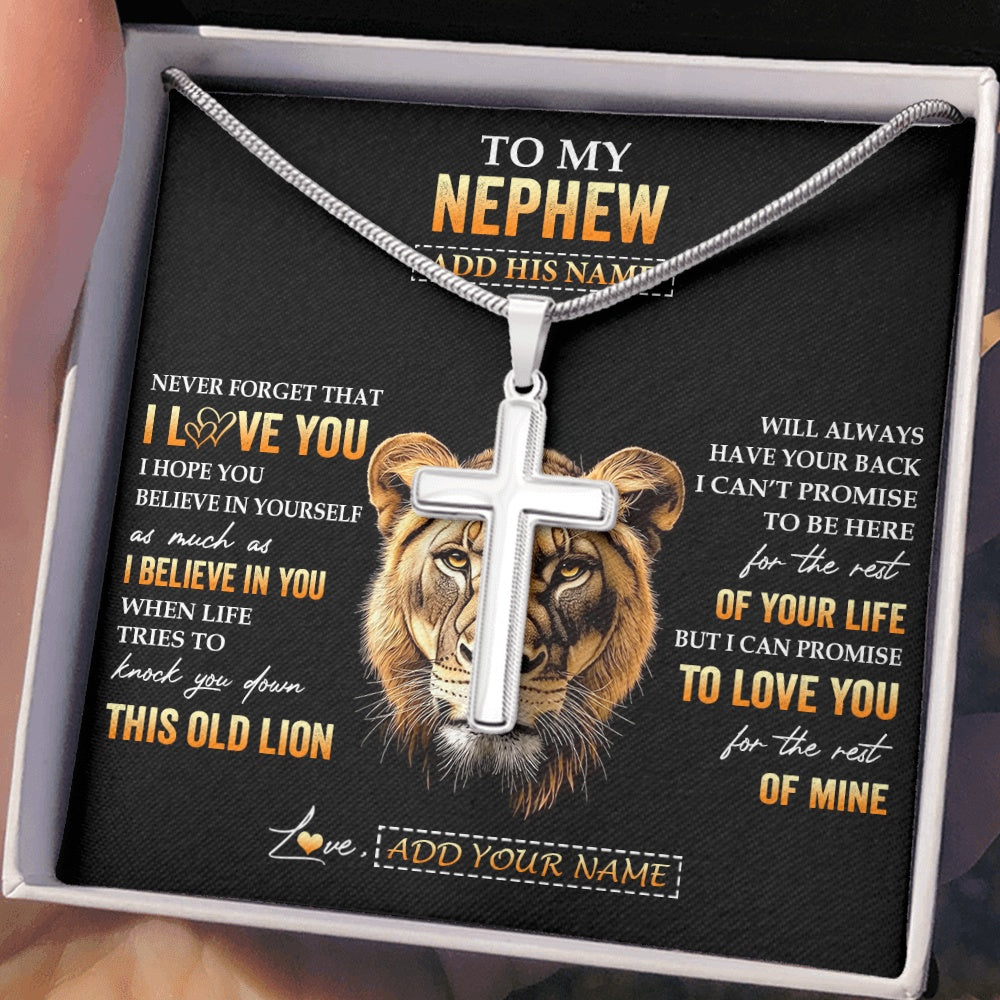 Personalized To My Nephew Gifts From Aunt Auntie Necklace Old Lion Love You Nephew Birthday Gifts Graduation Christmas Customized Gift Box Message Card